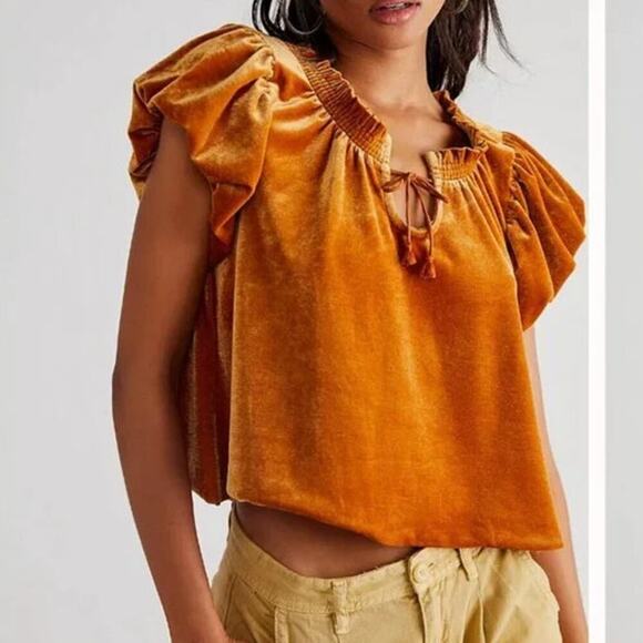 Free People Tops - Free People Terese Velvet Top in Pumpkin Pie (L)